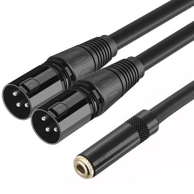 China Bochara Multimedia 1.5m 5ft Female 3.5mm Jack to Dual Aux Audio Cable. XLR Male OFC Foil+Braided Shielded for sale