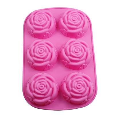 China Viable 6-Rose Flower Silicone Cake Ice Cream Chocolate Mold Soap Silicone Molds 3D Cupcake Bakeware Pan Baking Cake Mold for sale