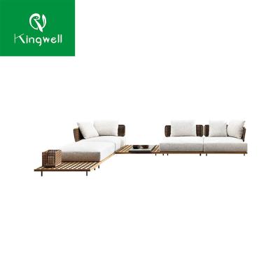 China Modern Patio Garden Furniture Solid Wood Outdoor Teak Sofa Set for sale