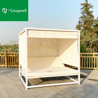 China Modern Aluminum Furniture Patio Cube UV Resistant Cabana With Curtain Canopy Sunshade Outdoor Garden Daybed for sale