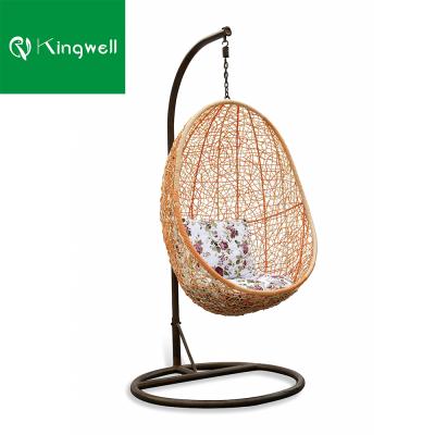 China Modern Top Selling Modern PE Rattan Egg Chair Outdoor Furniture Egg Swing Rattan Hanging Chair With Cushion for sale