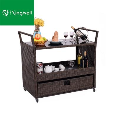 China Modern Rattan Portal Wicker Hotel Serving Cart Restaurant Bar Plastic Beverage Drink With Wheels for sale