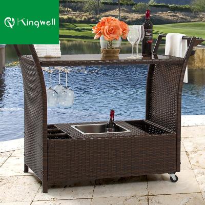 China Retro Style Rattan Woven Modern Patio Furniture Outdoor Home Bar Cart for sale