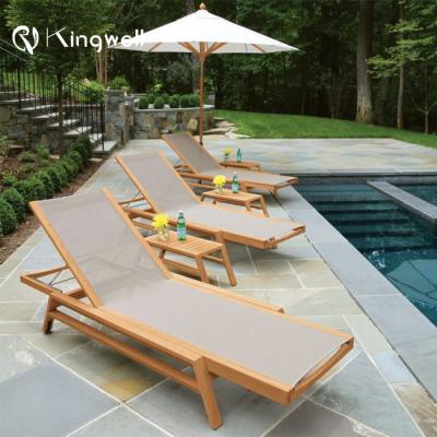 China Outdoor EUROPEAN Textilene Fabric Teak Pool Chairs Sun Lounger Swimming for sale