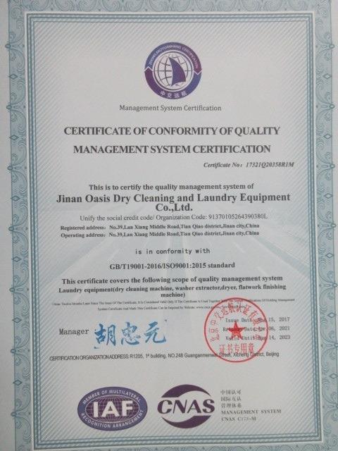 ISO9001 - Jinan Oasis Dry Cleaning And Laundry Equipment Co., Ltd.