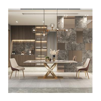 China Adjustable (other) Comedor furniture Restaurant table Light luxury dining table set modern minimalist stainless steel slate Dining Tables for sale