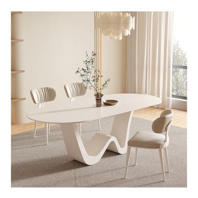 China Adjustable (other) Light luxury dining table set modern minimalist household stainless steel slate dining tables Cream style Dining Room Furniture for sale