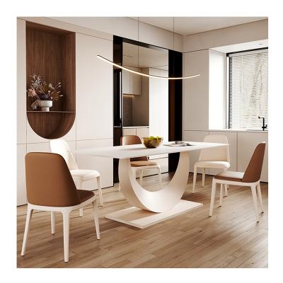 China Adjustable (other) Light luxury dining tables modern minimalist household stainless steel slate dining table set Cream style Dining Room Furniture for sale