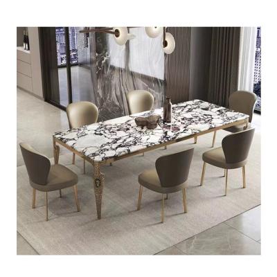 China Adjustable (other) Light luxury dining table set modern minimalist household stainless steel slate dining table Golden Marble dining tables for sale