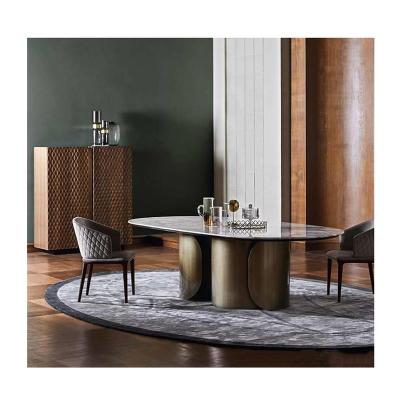 China Adjustable (other) Comedor furniture Restaurant table Light luxury dining table set modern minimalist stainless steel Marble Dining Tables for sale