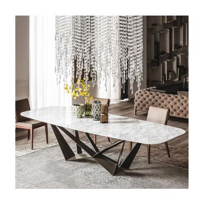 China Adjustable (other) Comedor furniture Marble dining table Light luxury dining table set modern minimalist stainless steel slate Dining Tables for sale