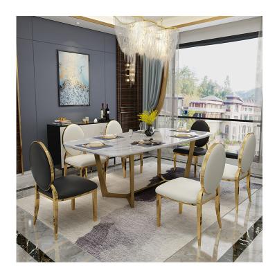 China Adjustable (other) Comedor furniture Marble dining table Light luxury dining table set modern minimalist stainless steel slate Dining Tables for sale