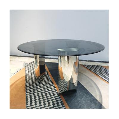 China Adjustable (other) Tempering glass Round dining tables set luxury dining room Furniture tables modern minimalist stainless steel table legs for sale