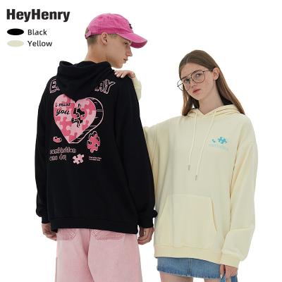 China Anti-pilling 2021 High Quality Autumn And Winter Solid Color 3d long sleeve love heart foam printing unisex Hoodie loose oversized custom for sale