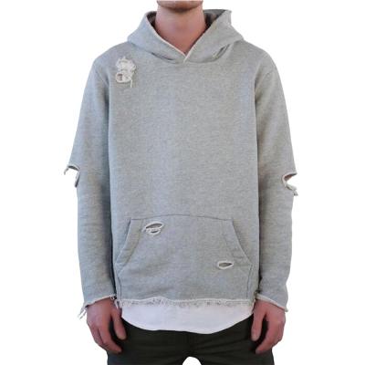 China New Style Wholesale Anti-Wrinkle Destroy Fray Cut Edge Hoodies In Heather Gray for sale