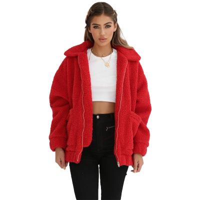 China Anti-Wrinkle Women's Winter Plush Loose Casual Zipper Hooded Jacket for sale