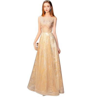 China New noble gold women's banquet evening dress anti-static evening dress and elegant annual meeting host dress long finished and atmospheric style for sale