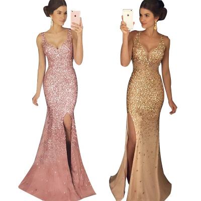 China Ladies Breathable V-Neck Mermaid Split Long Dress Party Dress Evening Dress for sale