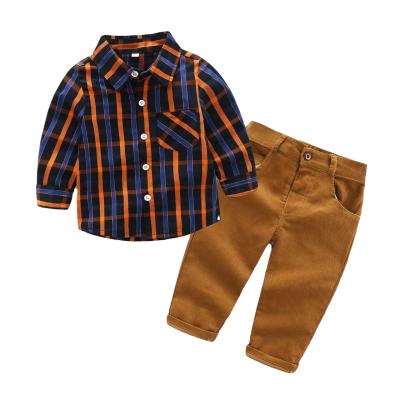 China Customized Kids Casual Kids Check Shirt Long Pants Sets for sale