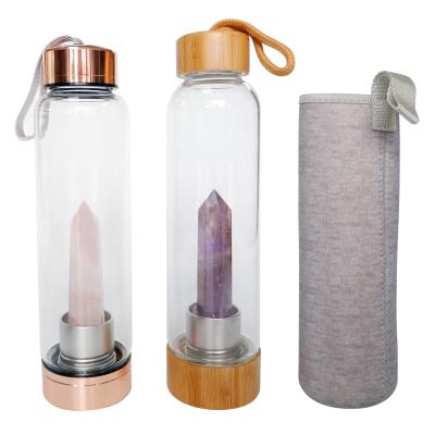 China Viable Private Label Natural Crystal Water Bottle Gemstone Crystal Glass Water Bottle 500ml With Sleeve for sale