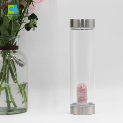 China Wholesale Viable Natural Crystal Broken Bottle Crystal Water Bottle Bamboo Glass Water Bottle for sale