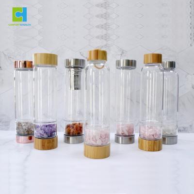 China Europe Gift Custom Business Logo Wooden Lids Stainless Steel Portable Tea Drinking Crystal Inside Water Bottle for sale