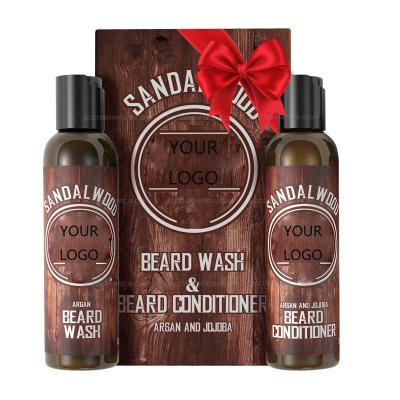 China Moisturize Best Natural Deepest Moisturization Shiny Sandalwood Soften Organic Jojoba Oils Private Label Conditioner Wash Beard Care Set for sale