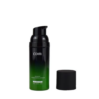 China Cosmetic free mock up 15ml 30ml 50ml highlight custom black and green pp airless bottles, LDM plastic aieless pump bottle for sale