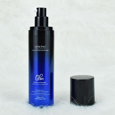 China LDM PMMA cosmetic bottle costom15ml 30ml 50ml gorgeous straight blue circle deep sea airless bottle with spray for mature male for sale