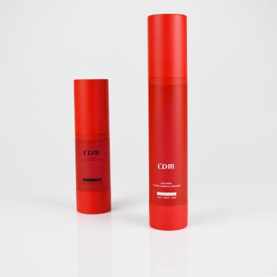 China LDM Cosmetic Splendid Quality All Round Pattern Plastic Preferential Red AS Airless Pump Bottles For Skin Care for sale