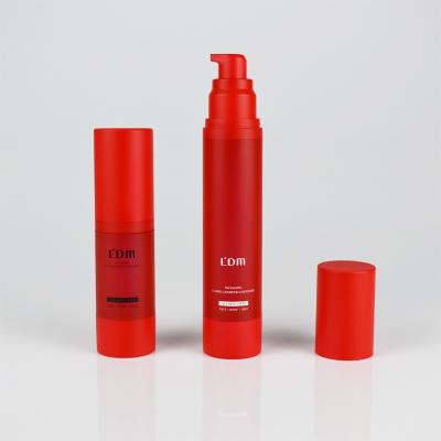 China LDM Free Sample Cosmetic Round Frosted Red AS Airless Pump Bottles With Full Series Bottles for sale