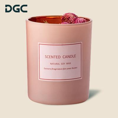 China Private Label Romantic Electroplating Rose Dried Flower Scented Candle Jar Luxury Aromatherapy Festive Decoration DGC Pink Glass Private Label for sale