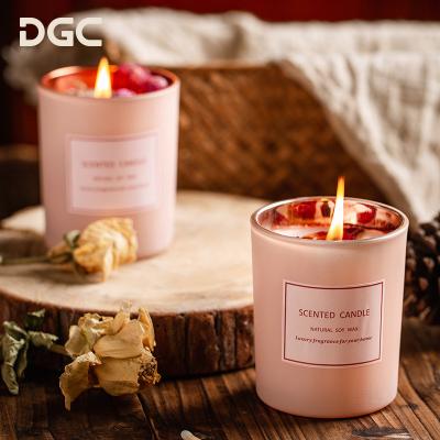 China Festival Decoration Selection DGC High Quality Private Label Plating Glass Jar Rose Dried Flower Romantic Scented Candle for sale