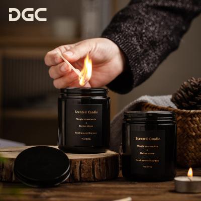 China Custom Friendly Wick Cotton Large Soy Wax Scented Candle Classic Black Glass Jar Festival Decoration Best Selection DGC Logo Sale for sale