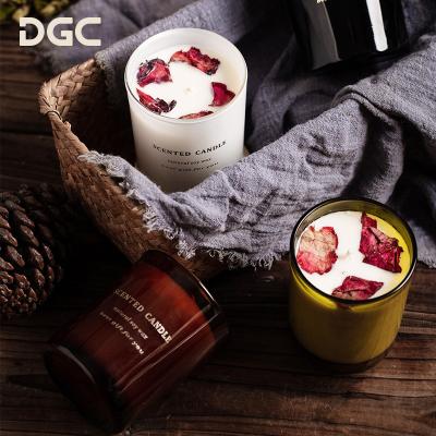 China Best of Festival Decoration DGC Selection Best Selling Private Label 100% Soy Wax Plant Custom Aromatherapy Glass Jar Dried Flower Scented Candles for sale