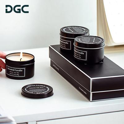 China Festival Decoration DGC Selection Personalized Tin Jar Home Black Wax 100% Soybean Private Label Decoration Candle Gift Set for sale