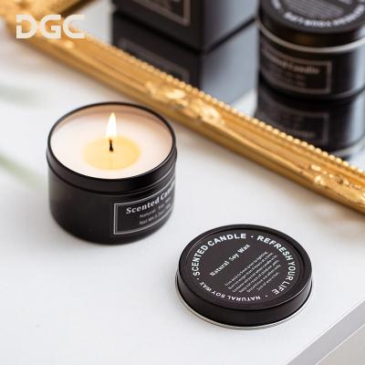 China Festival Decoration Pick DGC Factory Mini Scented Candles Black Tin Jar With Lid Private Label Vanilla Aromatherapy Candle for sale