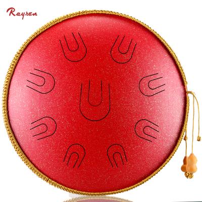 China Camping 14 Inch 9 Notes Color Copper Skein Drum D Minor Red Steel Tongue Drum For Professional Player for sale