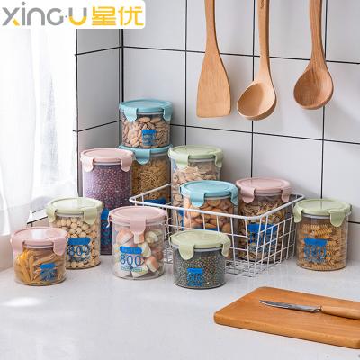 China Transparent Viable Plastic Grain Sealed Jar Kitchen Grain Storage Box Snack Jar Storage Box Te koop