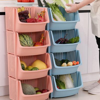 China Sustainable Stackable Rack Fruit And Vegetable Kitchen Storage Plastic Shelf en venta