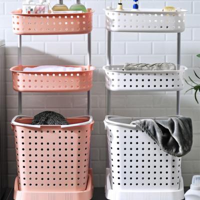 China 2020 Viable New Bathroom Shampoo Shower Gel Storage Rolling 3-Tier Plastic Laundry Hamper Dirty Clothes Hamper for sale