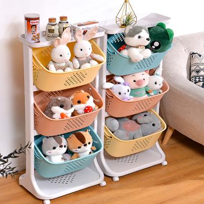 China Plastic Rack Toy Storage Shelf Bin Kitchen Storage Rack Sustainable Three-Layer Racks en venta