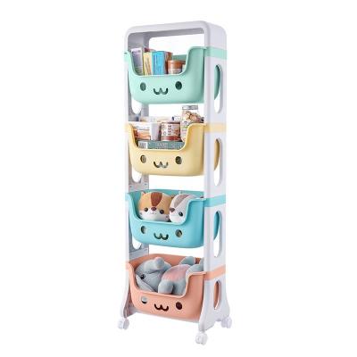 China Viable Children's Toy Storage Rack Kids Shelf with Wheels Shelves Kitchen Organizer Plastic Storage Racks zu verkaufen