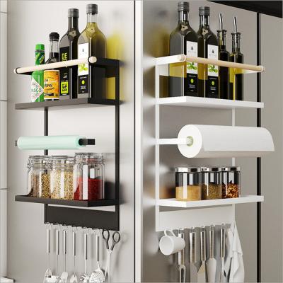 China 2 Layers Metal Kitchen Hanging Folding Organizer Shelf Viable High Quality Fridge Magnetic Storage Folding Rack for sale