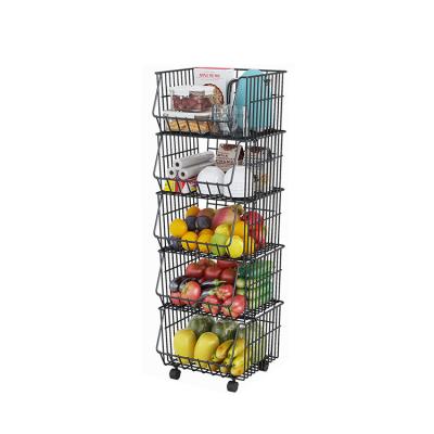 China Single Sided Five Layer Small Size Metal Shelving Multifunctional Stacking Racks Wire Mesh Basket Vegetable Fruit Basket Supermarket Display for sale