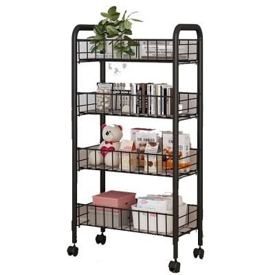 China Wholesale 4 Tier Sustainable Steel Kitchen Shelf Universal Mobile Artifact Storage Rack Carts for sale