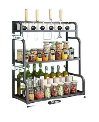 China 3 Layer Kitchen Rack Stainless Steel Spice Jar Rack Metal Storage Viable Hot Selling Multifunctional Rack for sale