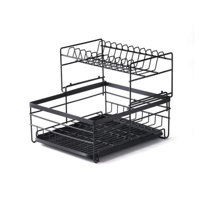 China Hot Selling Viable 2 Layers Multifunctional Kitchen Dish Storage Rack Tableware Racks Large Capacity Drain Dish Rack for sale