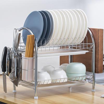 China Good Quality Hot Selling Metal Dish 2-Tiers Viable Dish Drying Rack Kitchen Board Cup Holder Tray for sale