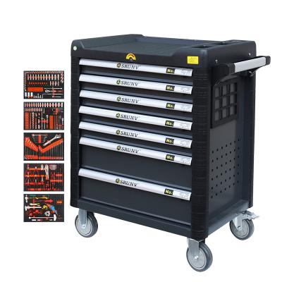 China Wholesale srunv 369 Pcs Metal Repair Used Tool Cart Workbench Cart 7 Drawers Lock Tool Cart Metal Tool Cabinet Set For Workshop for sale